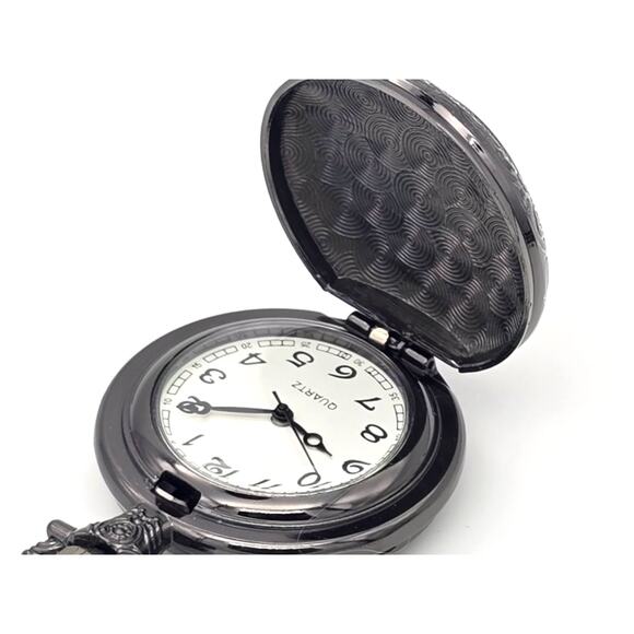 Cat Eye Dragon Pocket Watch – Mystical Beast Design, Black Finish, Unique Gift - Picture 3 of 9